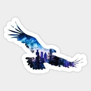 Eagle flying and city at dusk Sticker